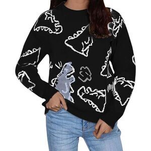 AELFRIC EDEN Black White DInosaur Pullover Sweater Top  Women's Size XL